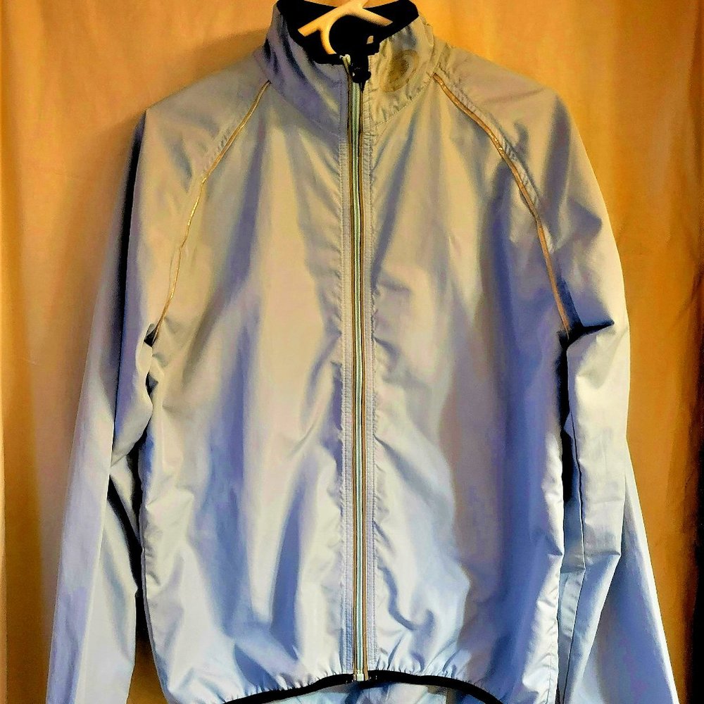 Athletic Rain Wind Jacket Reflective Bands Blue L
